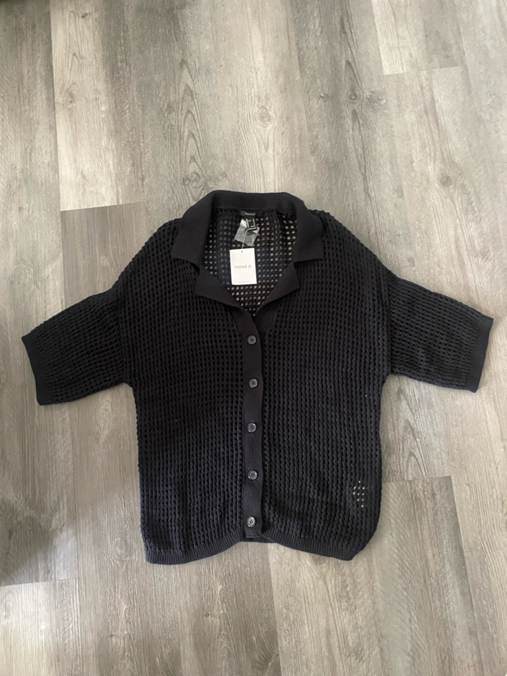 Forever 21 Black Open Knit Button-Up Cardigan